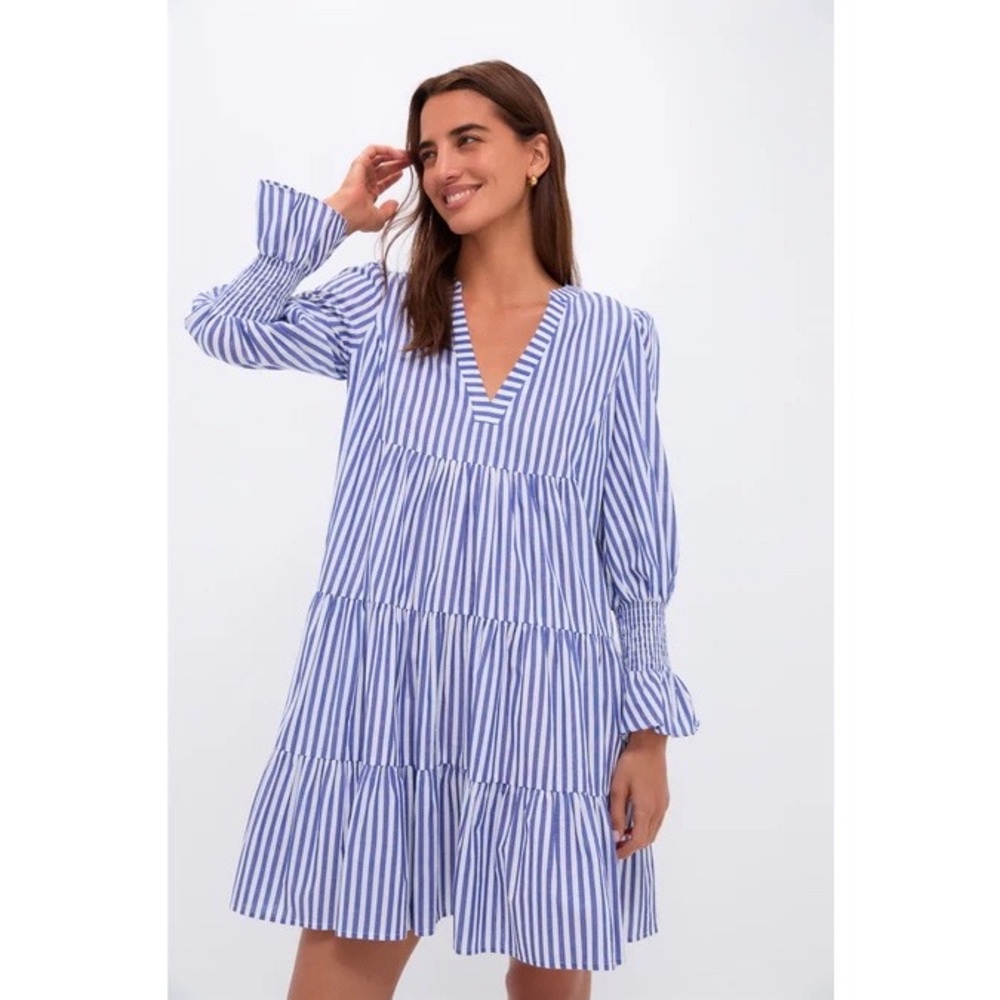 Tuckernuck Blue and White Striped Tiered Mini Dress